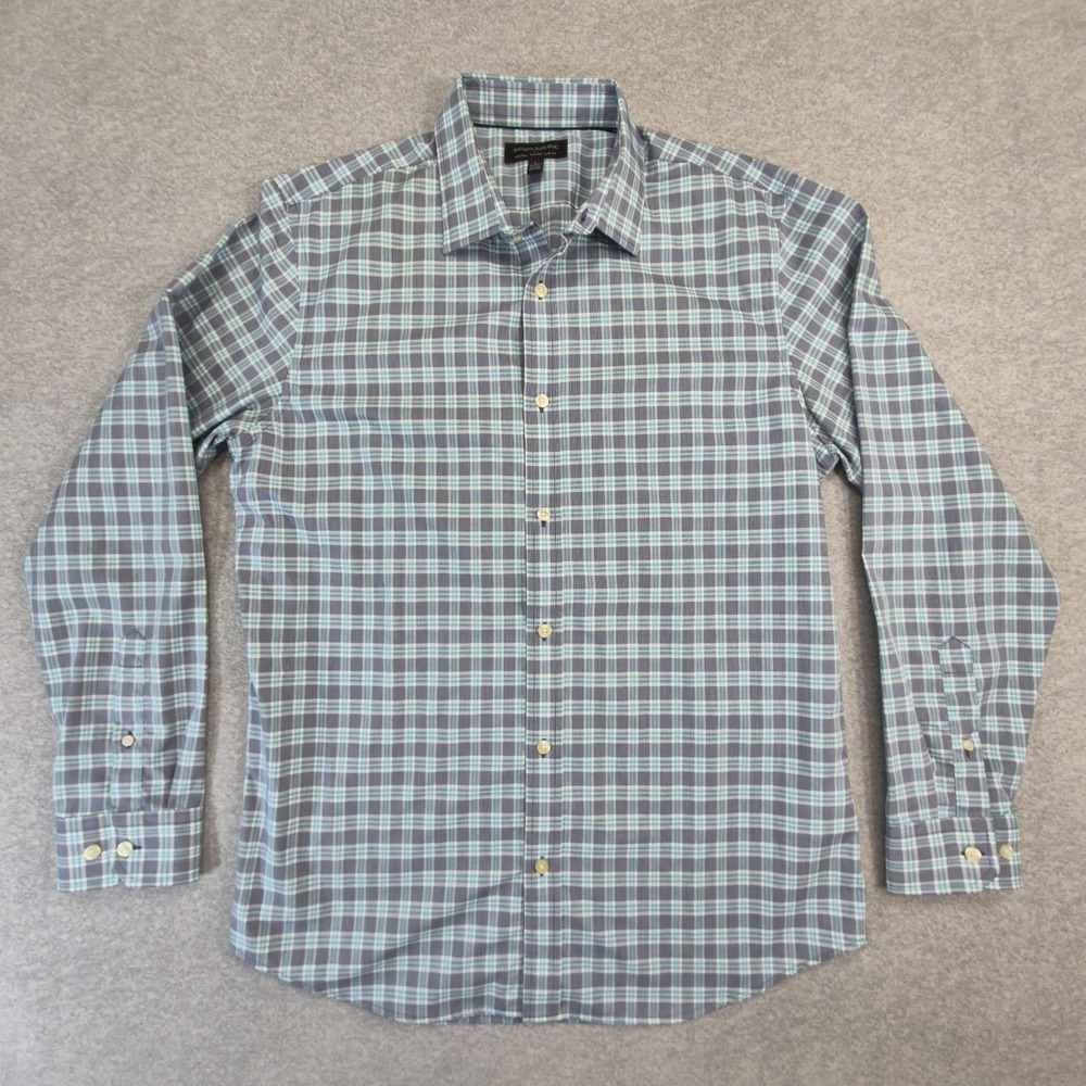 Banana Republic Shirt Mens L Blue Micro-Check Gingham Button Down Long Sleeve So